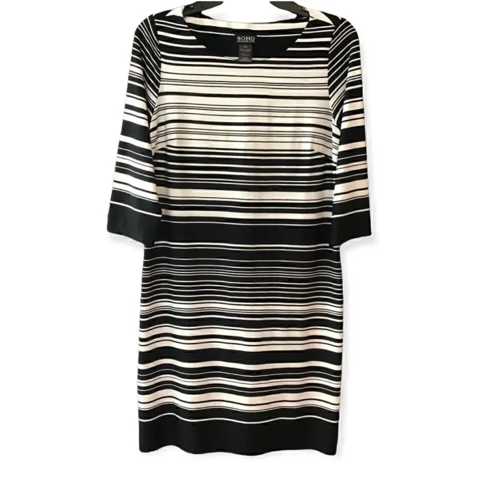 SOHO PM Black & White Striped Career Workwear Shift Dress